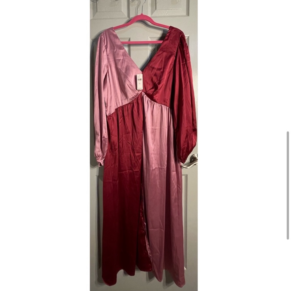 Anthropologie Two-Tone Satin Maxi Dress in Rose and Blush - Picture 5 of 12